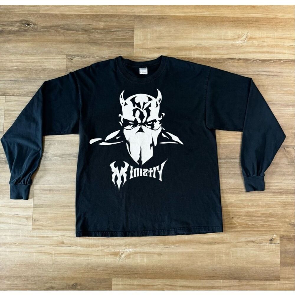 Vintage Y2K Ministry Black Long Sleeve Shirt Devil Graphic Size XL Industrial